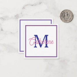 Preppy Pink and Navy Blue Simple Monogram Mitteilungskarte