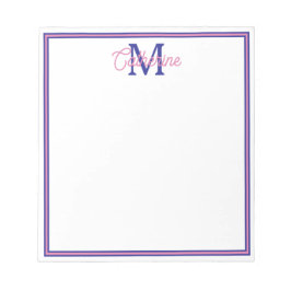 Preppy Pink and Navy Blue Simple Monogram Notizblock