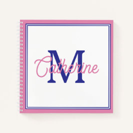 Preppy Pink and Navy Blue Simple Monogram Notizbuch