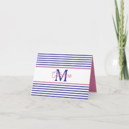 Preppy Pink and Navy Blue Stripe Simple Monogram