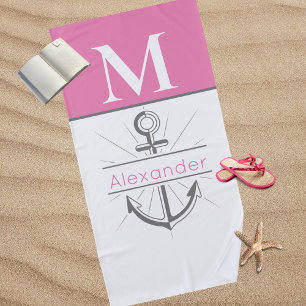 Preppy-Pink-Anker-Nautische Monogramm Strandtuch