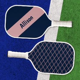 Preppy Pink auf Navy Pickleball Paddel mit Name Pickleball Schläger