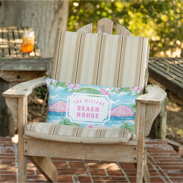 Preppy Pink Beach Umbrett | Beach House Kissen Für Draußen (Stuhl )