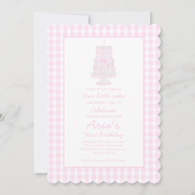 Preppy Pink Birthday Cake Erster Geburtstag Einladung (Vorderseite)
