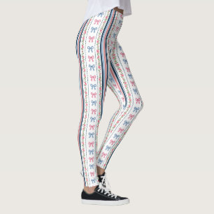 Preppy Pink Blau Coquette Schleifen Streifen Trend Leggings