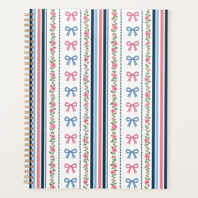 Preppy Pink Blue Coquette Bows Florals Stripes  Planer (Vorderseite)
