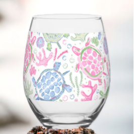 Preppy Pink Blue Sea Turtles Weinglas Ohne Stiel