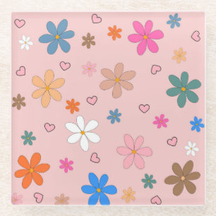 Preppy Pink Blume Herz Y2K Muster Glasuntersetzer