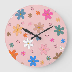 Preppy Pink Blume Herz Y2K Muster Große Wanduhr