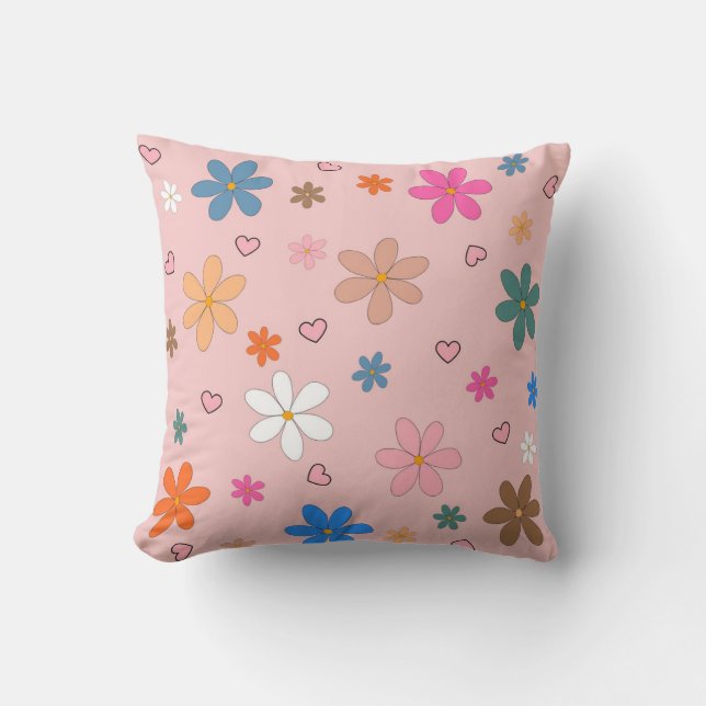 Preppy Pink Blume Herz Y2K Muster Kissen (Vorderseite)