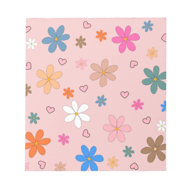 Preppy Pink Blume Herz Y2K Muster Notizblock (Vorderseite)