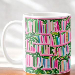 Preppy Pink Bookcase Tropical Kaffeetasse