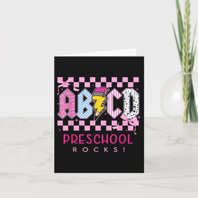 Preppy Pink Bow Abcd Preschool Rocks Pencil Lightn Karte (Vorderseite)