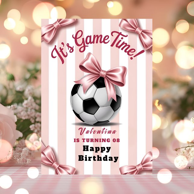 Preppy Pink Bow Soccer Birthday Karte (Von Creator hochgeladen)