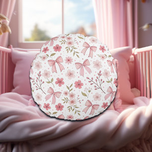 Preppy Pink Bow und Blume Rundes Kissen