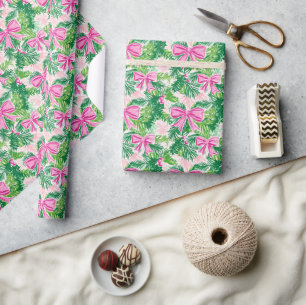 Preppy Pink Bows and Garland Weihnachten Geschenkpapier