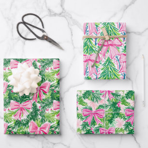 Preppy Pink Bows and Garland Weihnachten Geschenkpapier Set