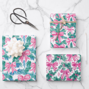 Preppy Pink Bows and Garland Weihnachten Geschenkpapier Set