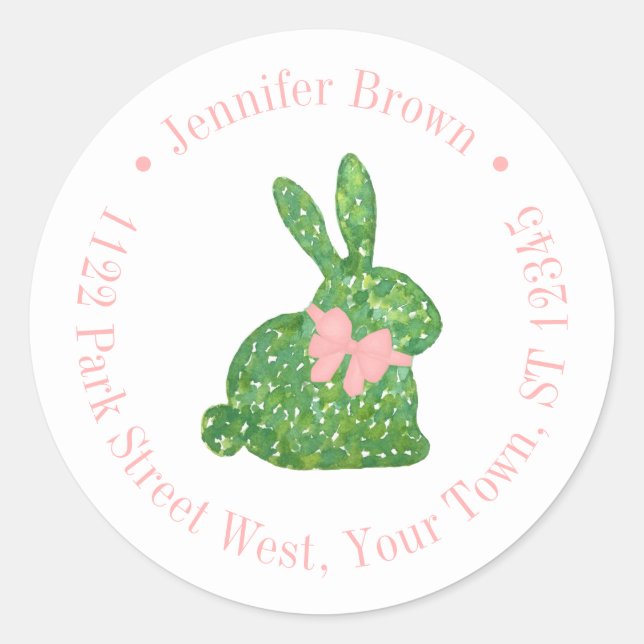 Preppy Pink Bunny Baby Dusche Rücksendeadresse Runder Aufkleber (Vorderseite)