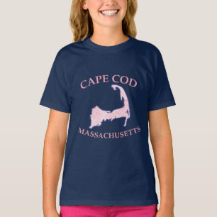 Preppy Pink Cape Cod Massachusetts Girl's Navy T-Shirt