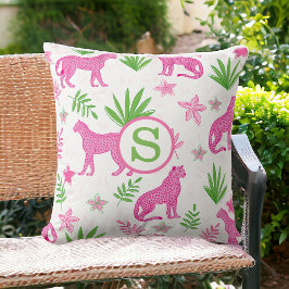 Preppy Pink Cheetah Monogram White Kissen