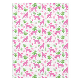 Preppy Pink Cheetah Weiße Flora Hintergrund Tischdecke