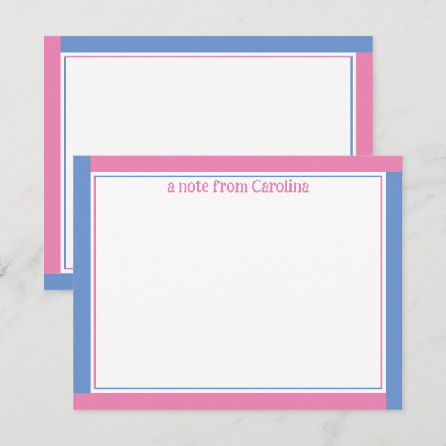 Preppy Pink & Cornflower Blue Name Stationery Mitteilungskarte (Vorne/Hinten)