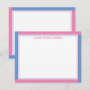 Preppy Pink & Cornflower Blue Name Stationery Mitteilungskarte