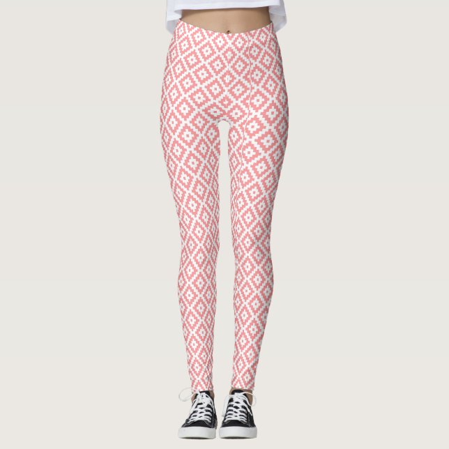 Preppy Pink Diamond Muster Leggings (Vorderseite)