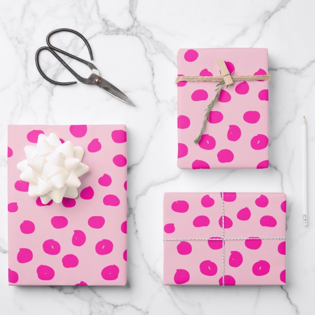 Preppy Pink Dots Moderne Animal Print Spots Geschenkpapier Set (Vorderseite)