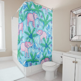 Preppy Pink Elephant Tropical Duschvorhang