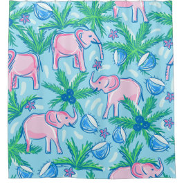 Preppy Pink Elephant Tropical Duschvorhang