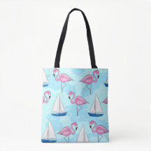 Preppy Pink Flamingo Blue Sailboat