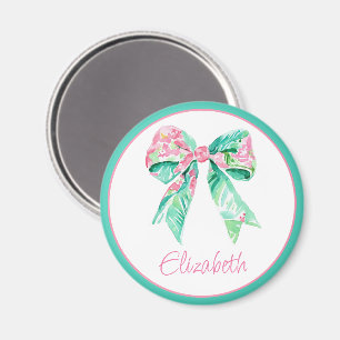 Preppy Pink Floral Bow Personalisiert Magnet