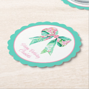 Preppy Pink Floral Bow Personalisiert Untersetzer