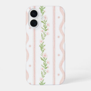 Preppy Pink Floral Stripe iPhone 16 Fall Hülle