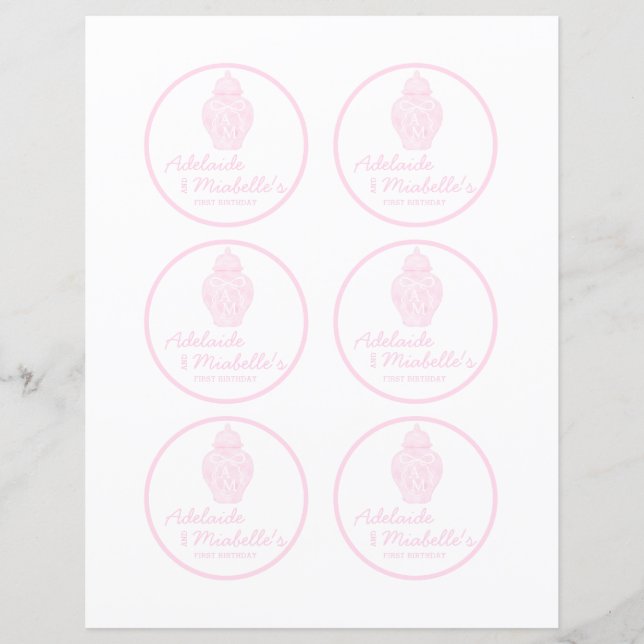 Preppy Pink Ginger Jar Monogram Cupcake Toppers (Vorderseite)