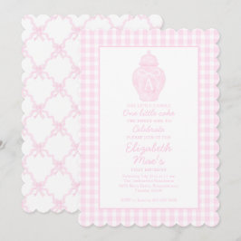 Preppy Pink Ginger Jar Monogram Erster Geburtstag Einladung