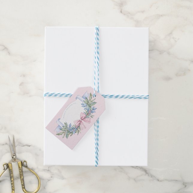 Preppy Pink Gingham Grandmillennial Geschenkanhänger (Mit Garn)