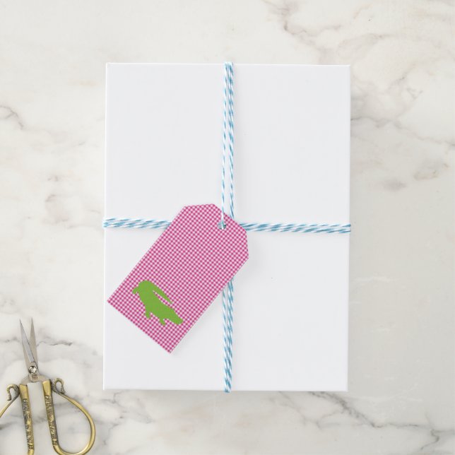 Preppy Pink Gingham Green Alligator Southern Fun Geschenkanhänger (Mit Garn)