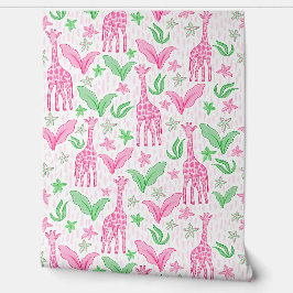 Preppy Pink Giraffen Jungle-Blume Tapete