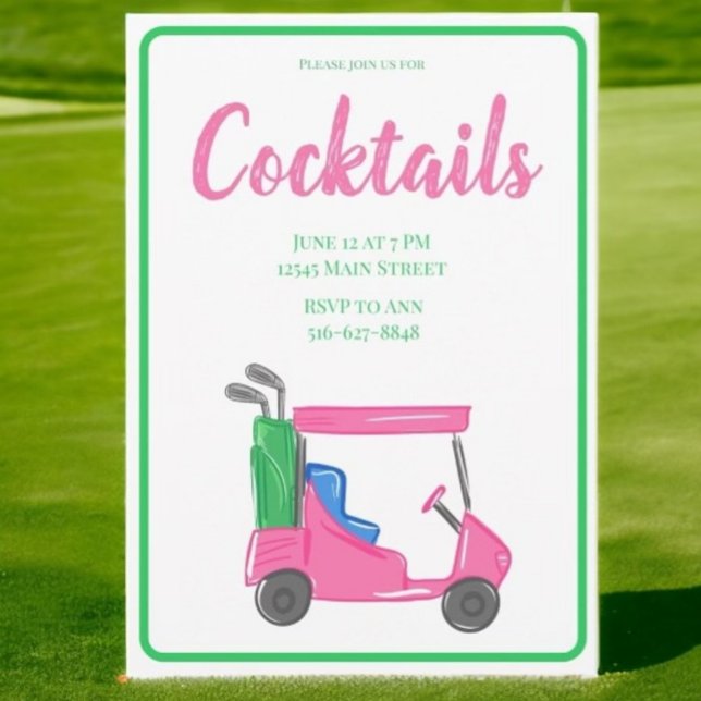 Preppy Pink Golf Cart Cocktail Party Einladung (Von Creator hochgeladen)
