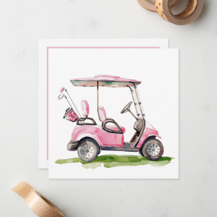 Preppy Pink Golf Cart Monogram Mitteilungskarte