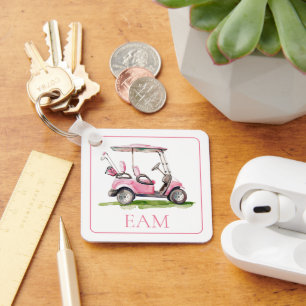 Preppy Pink Golf Cart Monogram Schlüsselanhänger
