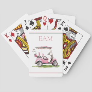 Preppy Pink Golf Cart Monogram Spielkarten