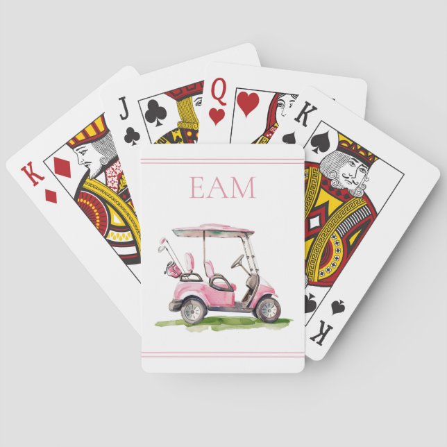 Preppy Pink Golf Cart Monogram Spielkarten (Rückseite)
