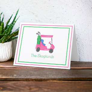 Preppy Pink Golf Cart Personalisiert Border Gift Dankeskarte