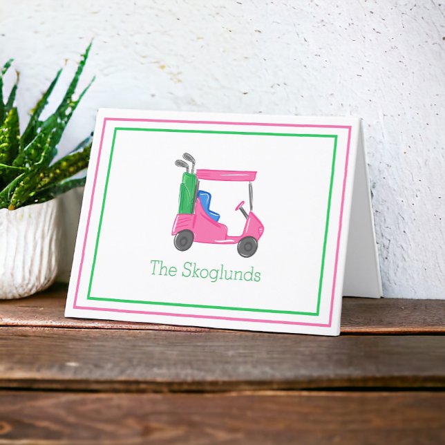 Preppy Pink Golf Cart Personalisiert Border Gift Dankeskarte (Von Creator hochgeladen)