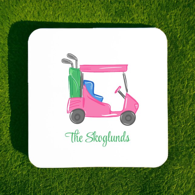 Preppy Pink Golf Cart Personalisiert Getränkeuntersetzer (Von Creator hochgeladen)