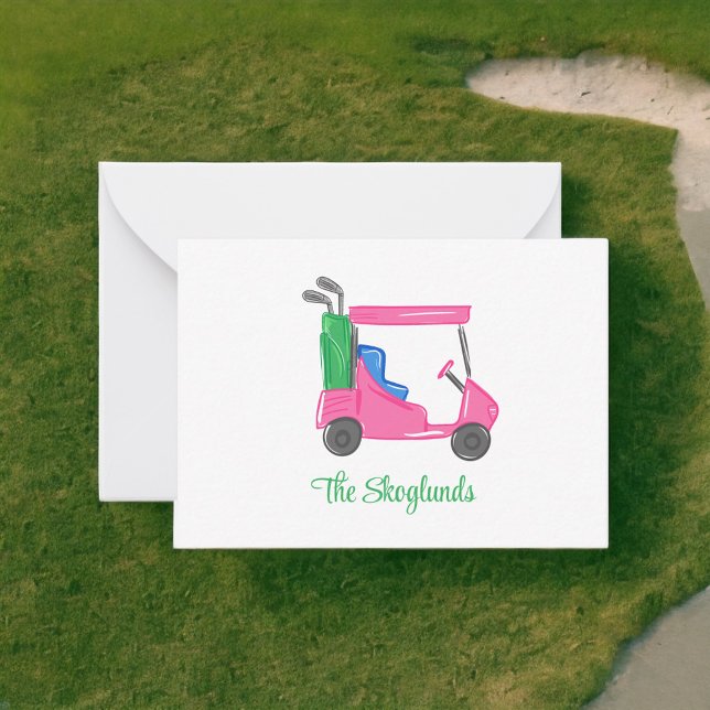 Preppy Pink Golf Cart Personalisiert Mitteilungskarte (Von Creator hochgeladen)